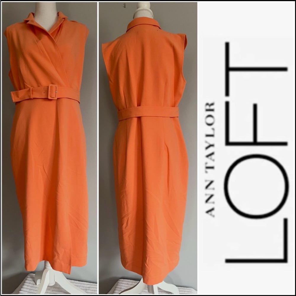 Ann Taylor LOFT Sleeveless Belted Orange Midi Dress